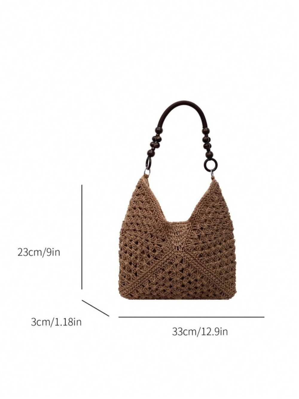 Khaki Casual Women's Crochet Hollow Patchwork Spacious Shoulder Bag - Picture 9 of 9